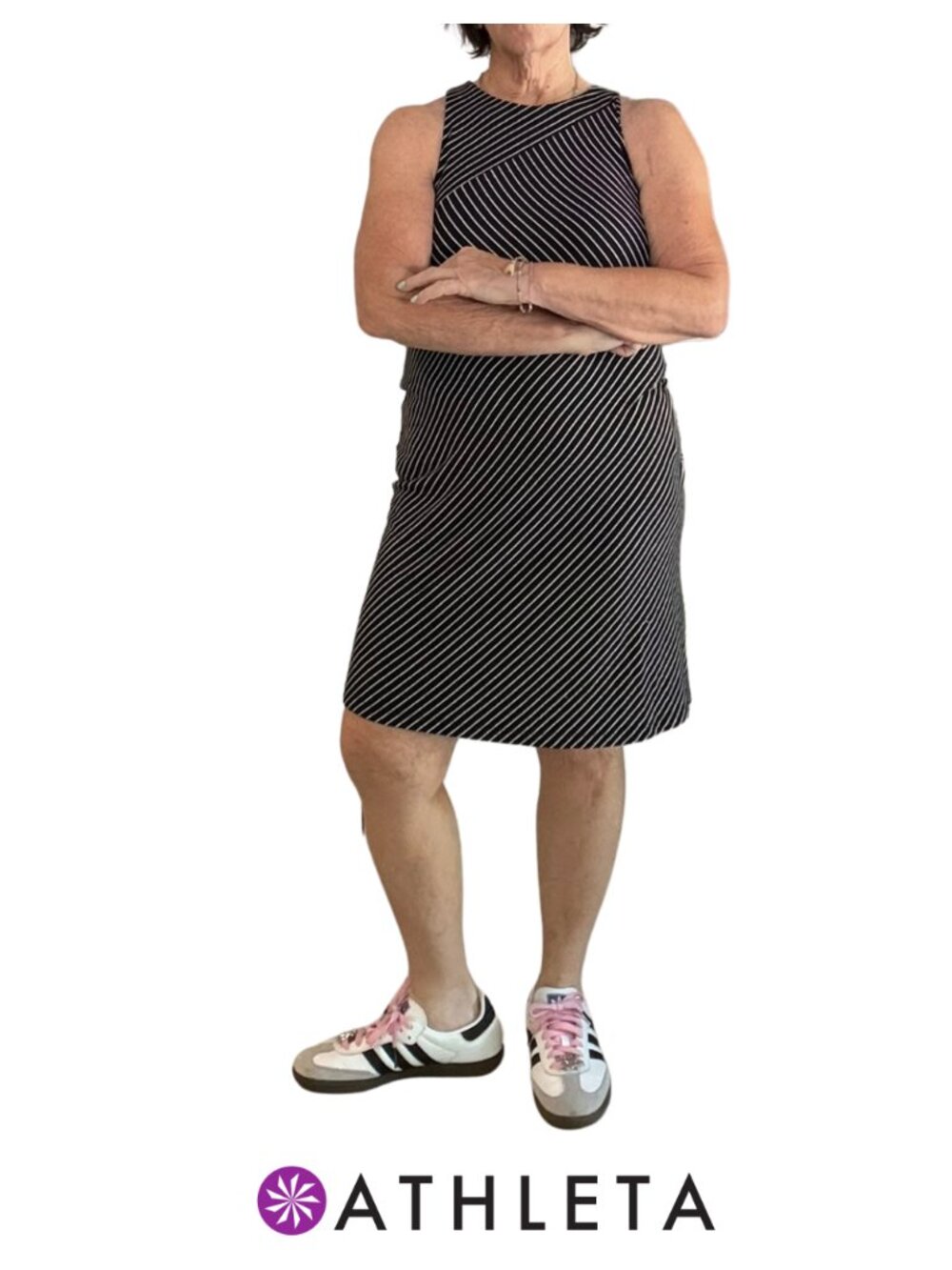 Athleta Santorini High Neck Activewear Knit Dress Black with White Strip - Sz Sm